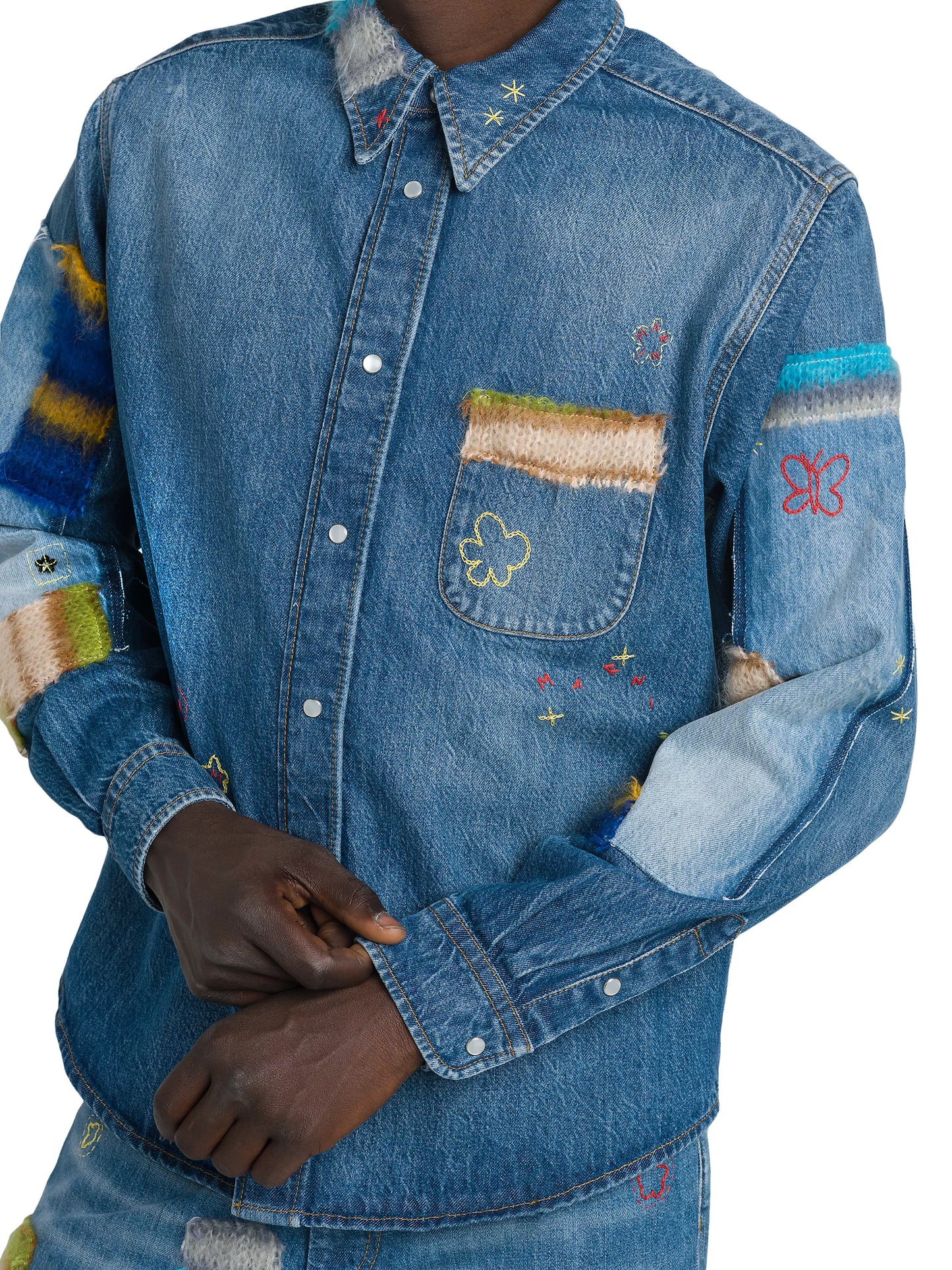Marni Blue Denim Patchwork Shirt