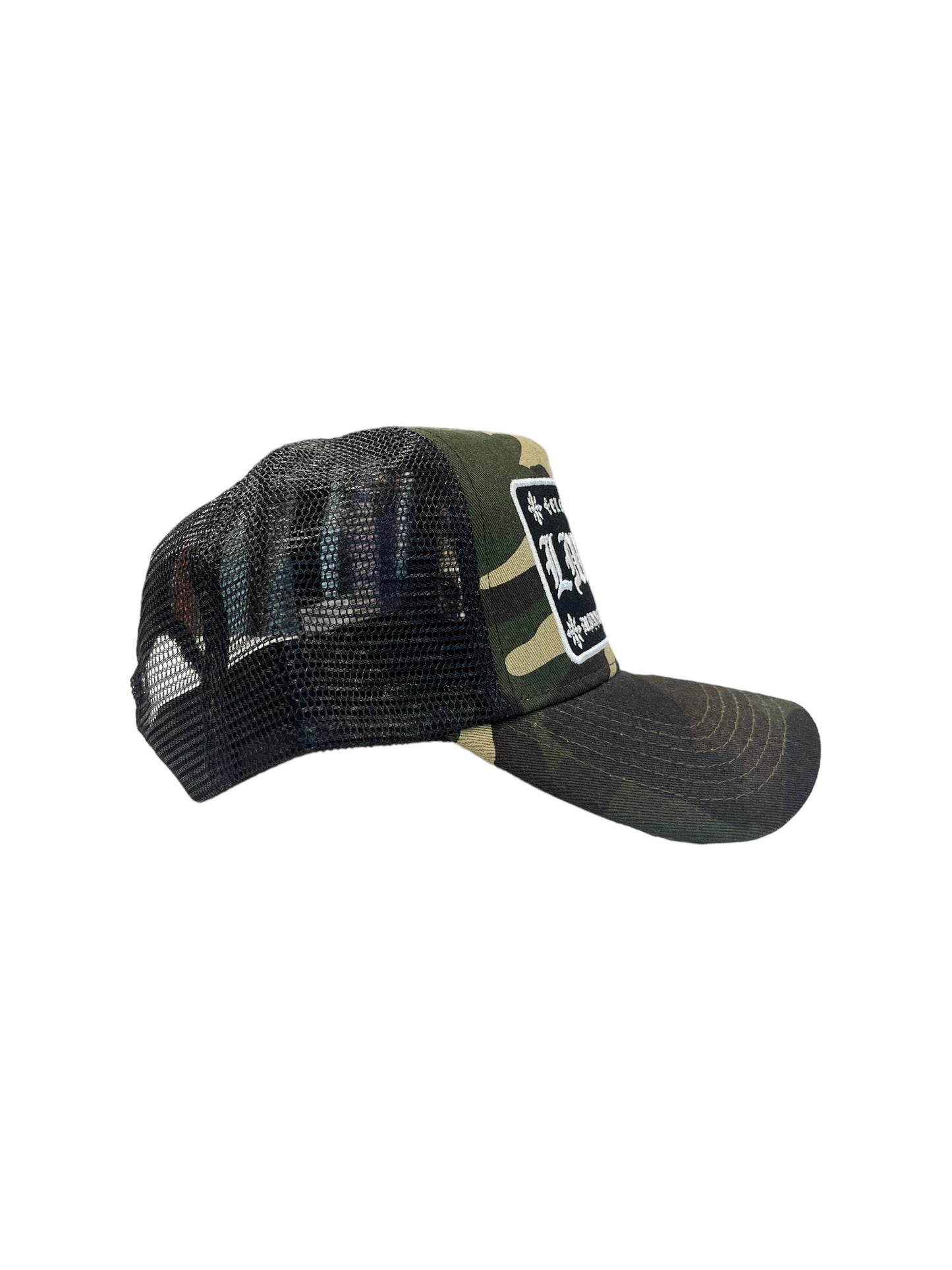 LMNTS Old English Trucker Hat (Camo)