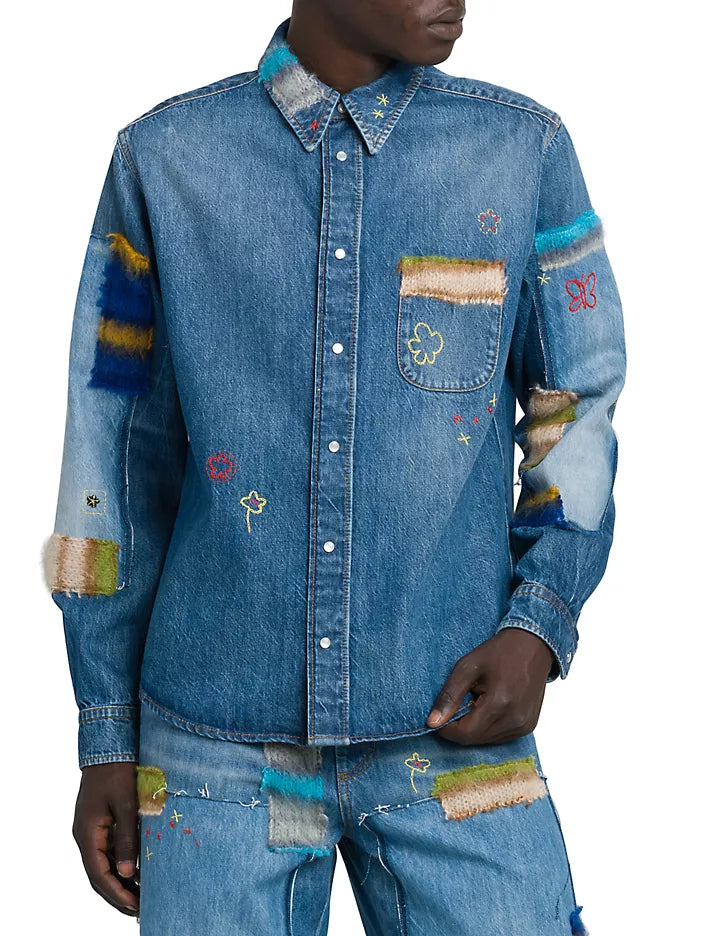 Marni Blue Denim Patchwork Shirt