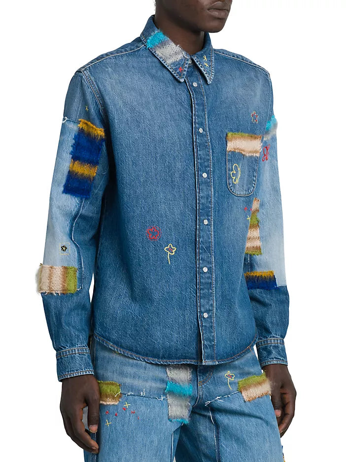 Marni Blue Denim Patchwork Shirt