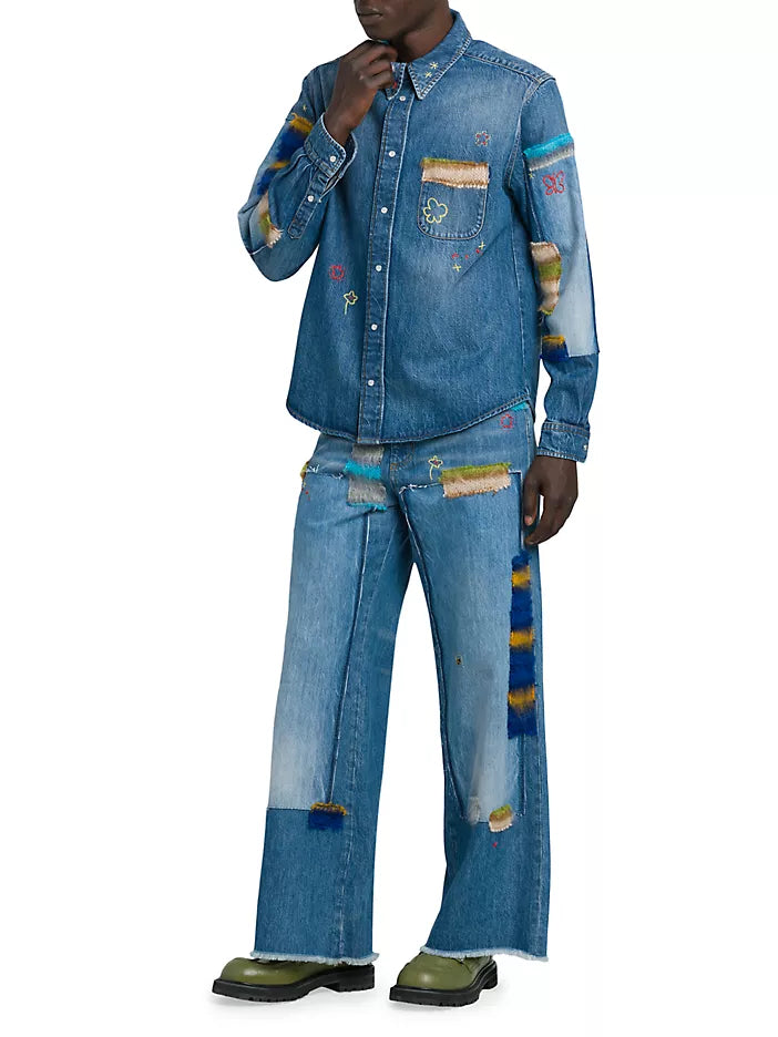 Marni Blue Denim Patchwork Shirt