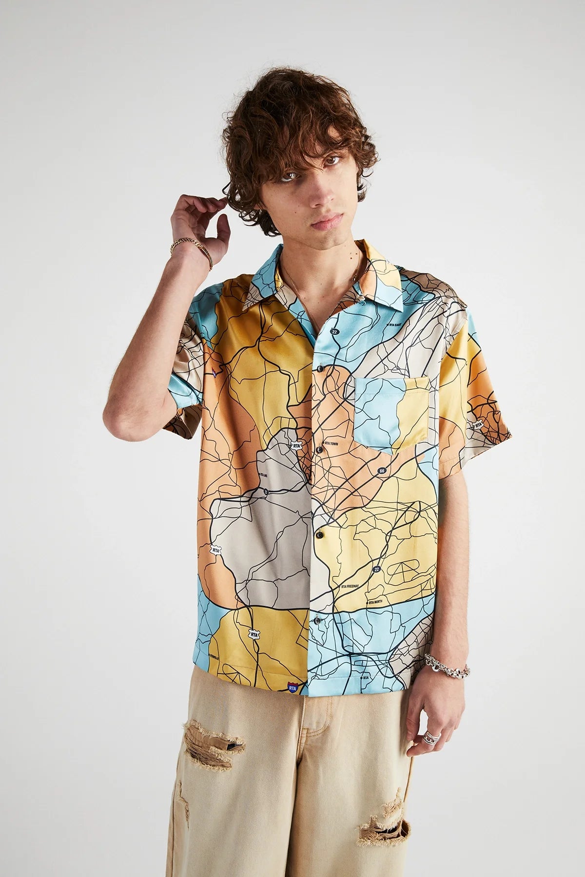 RtA Silk Print Shirt Road Map