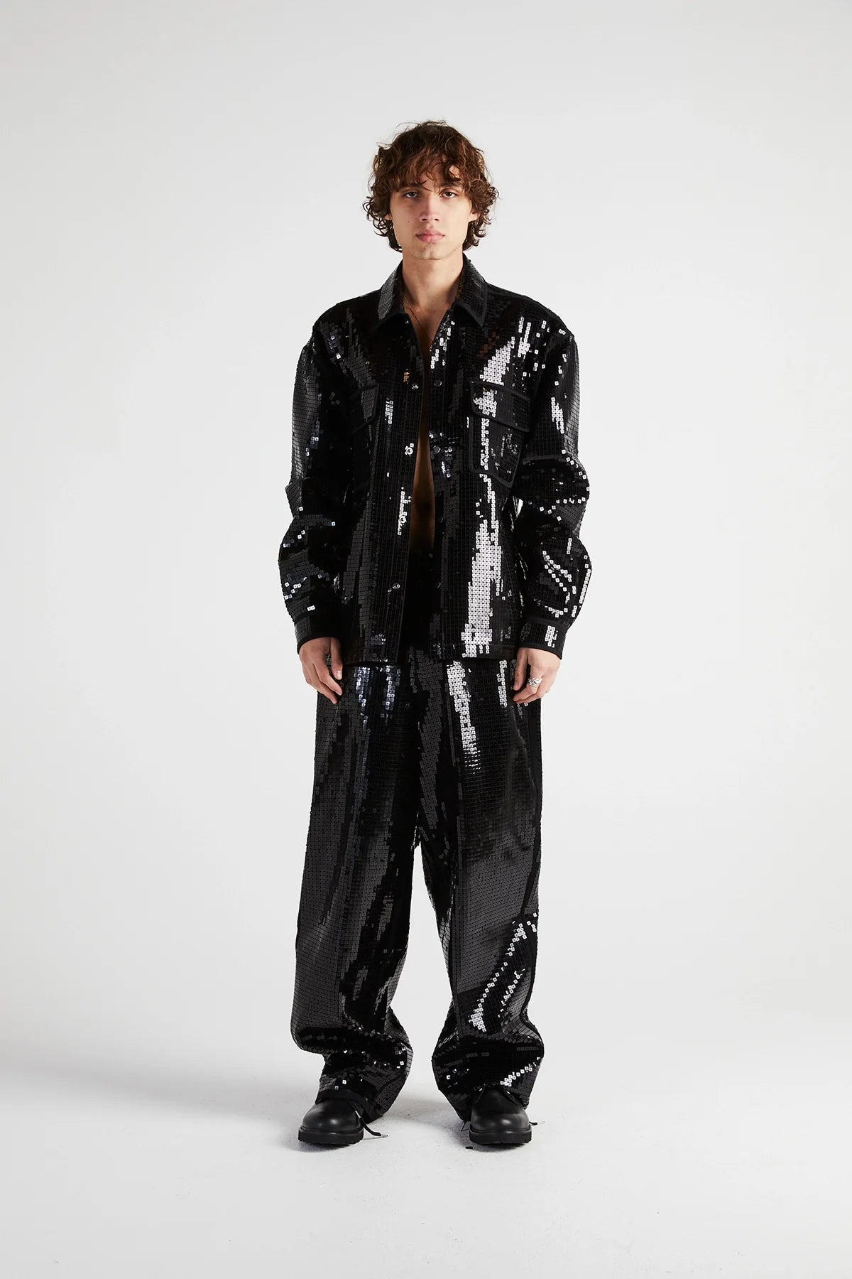 RtA Chest Pocket Shacket - Black Sequin
