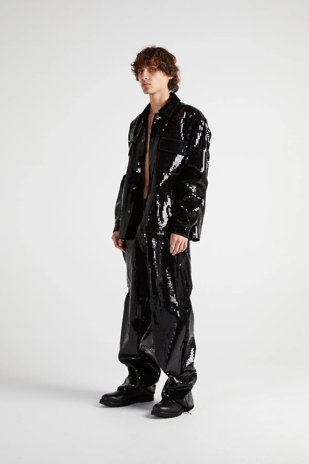 RtA Chest Pocket Shacket - Black Sequin