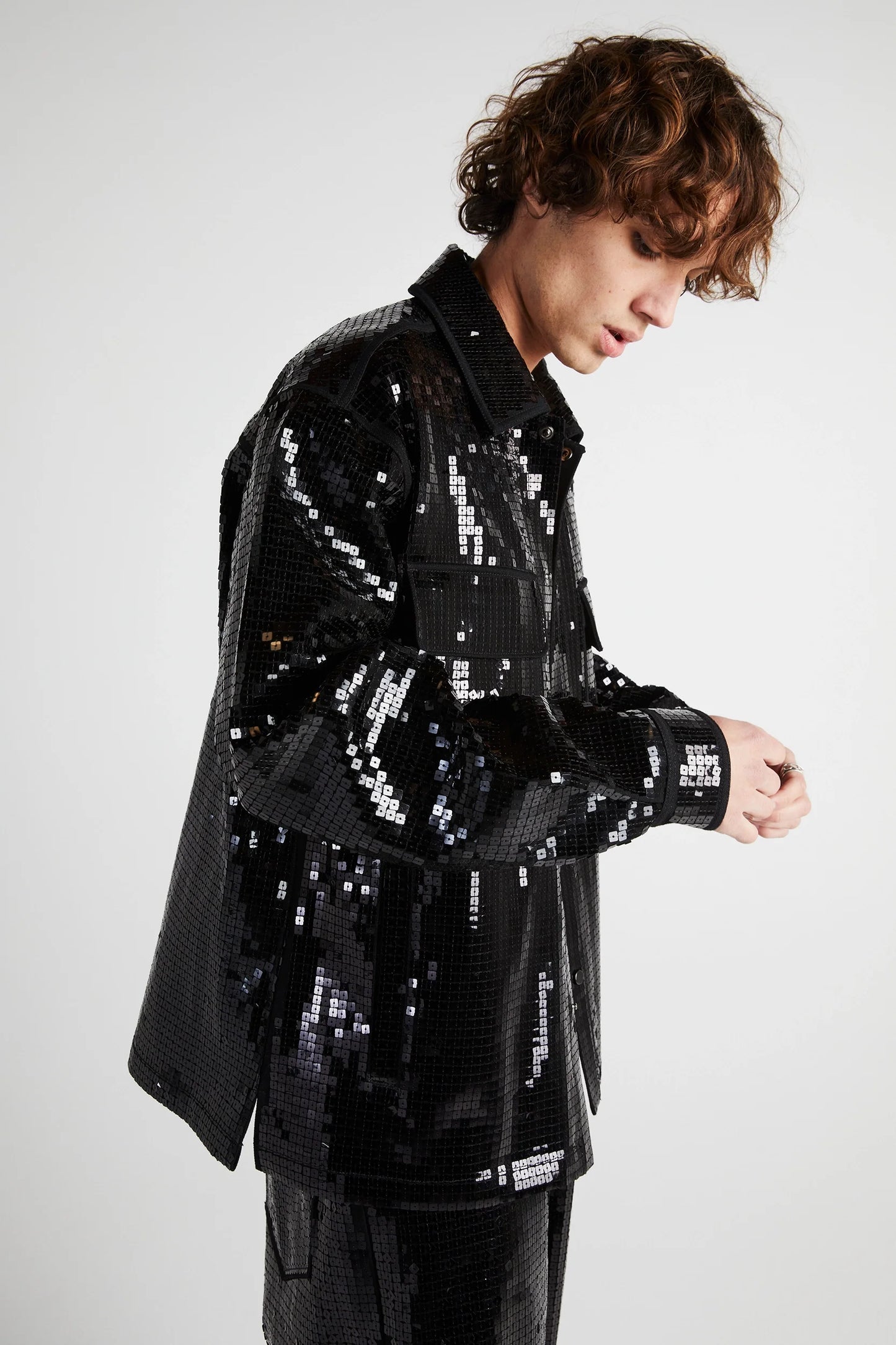 RtA Chest Pocket Shacket - Black Sequin