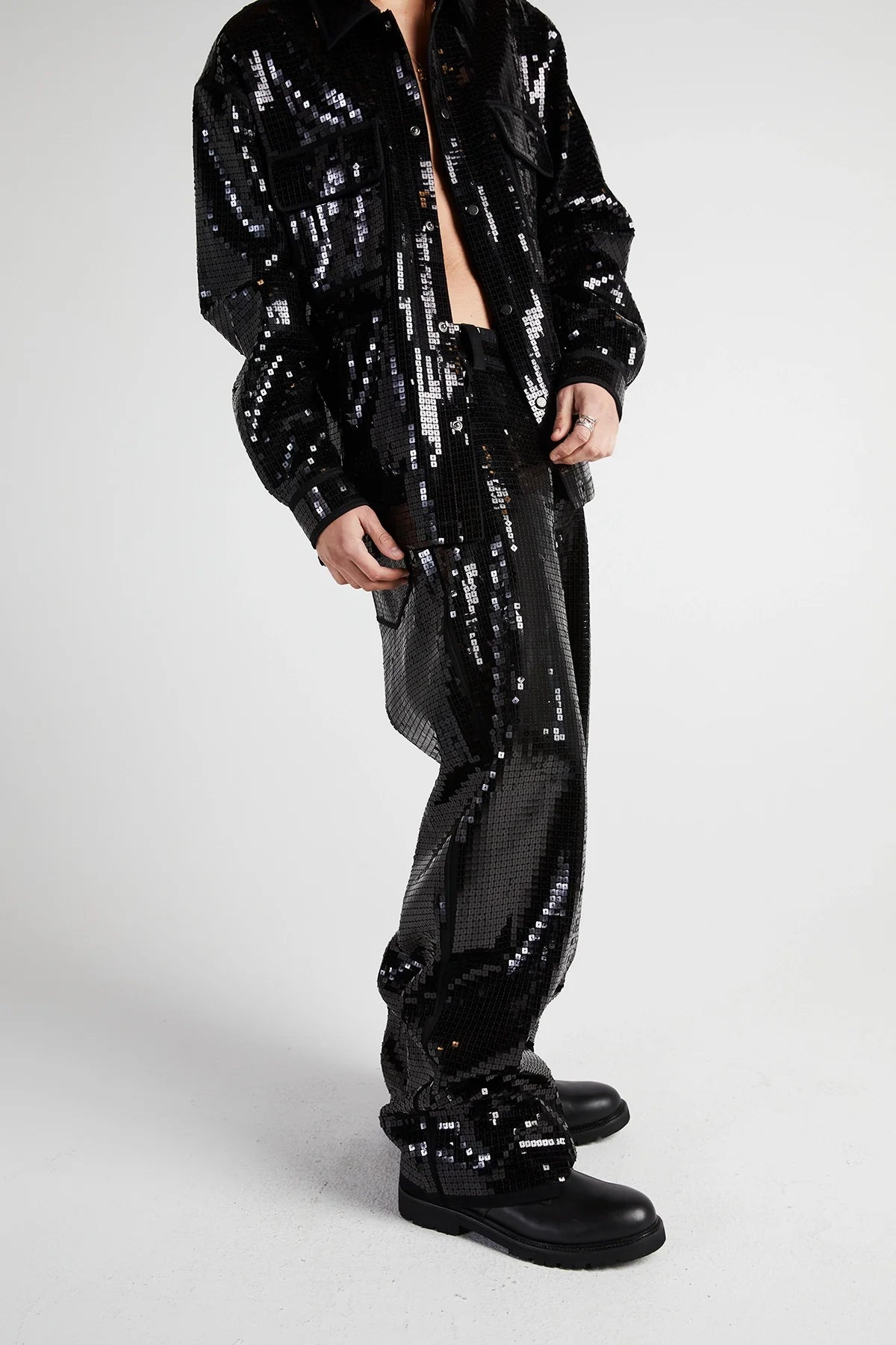 RtA Wide Leg Jean - Black Sequin