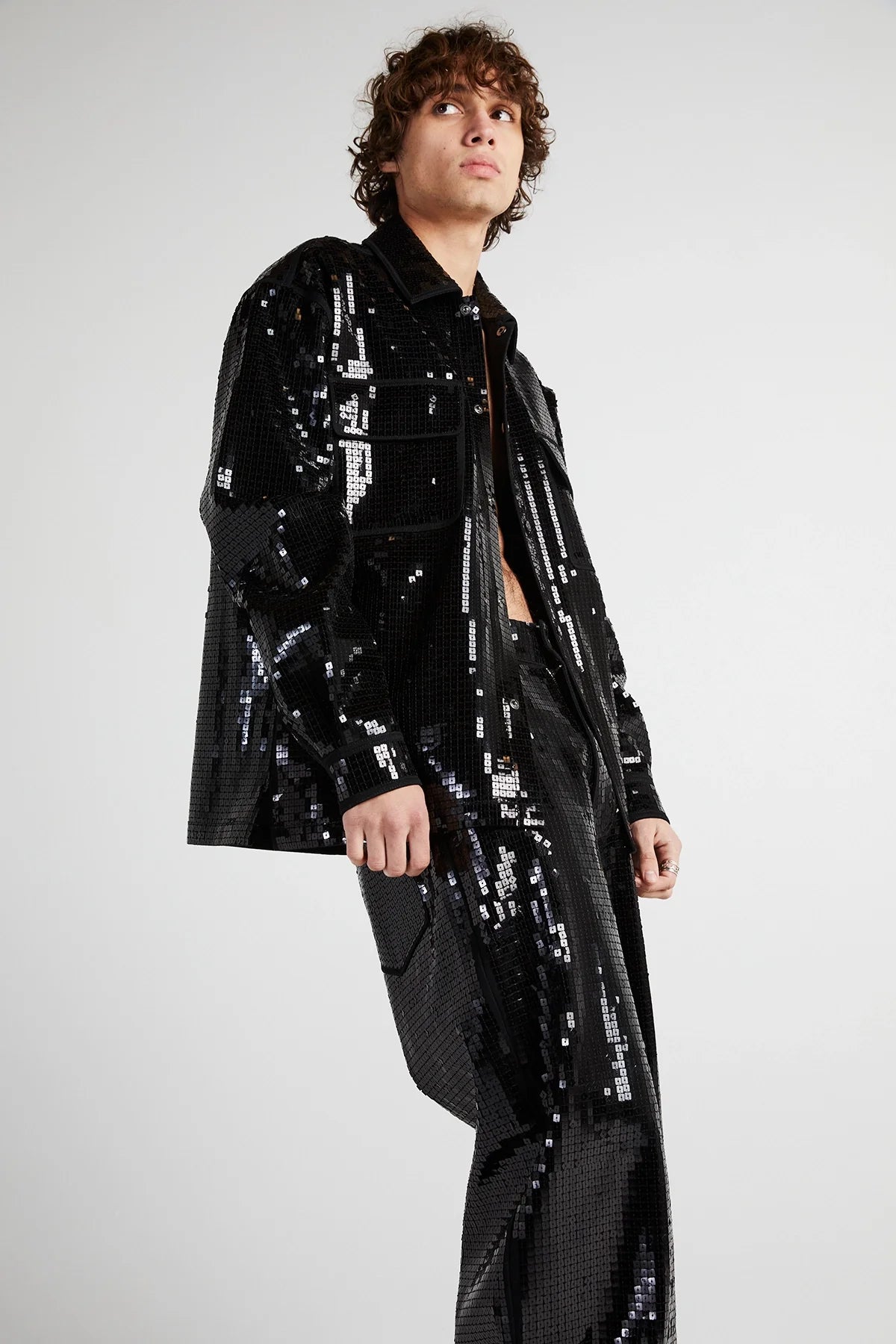 RtA Wide Leg Jean - Black Sequin