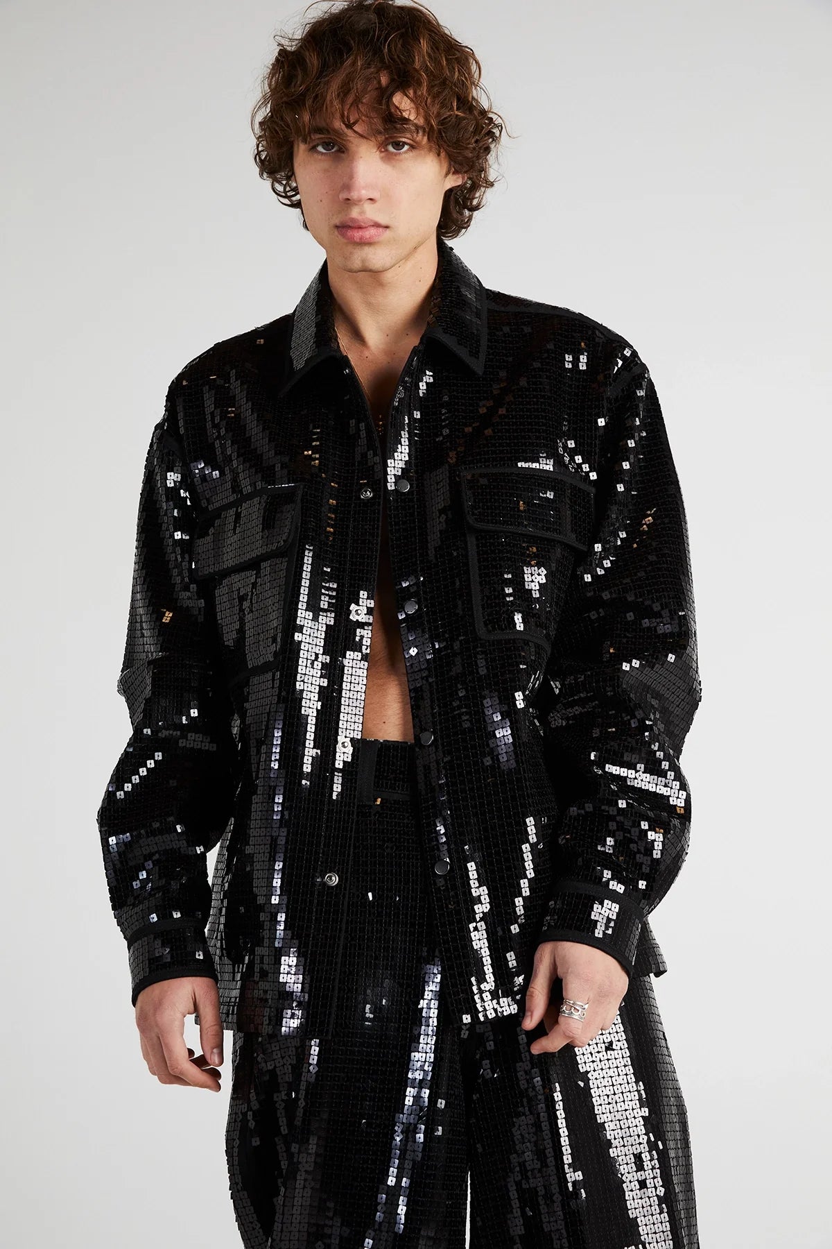 RtA Chest Pocket Shacket - Black Sequin