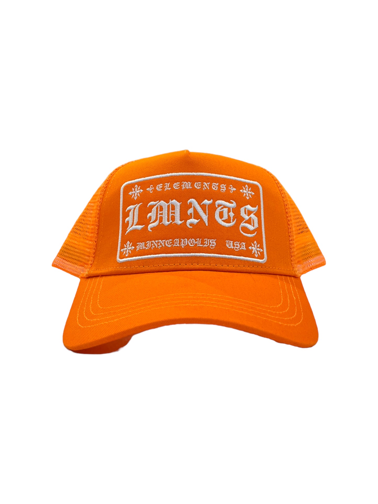 LMNTS Old English Trucker Hat (Orange)