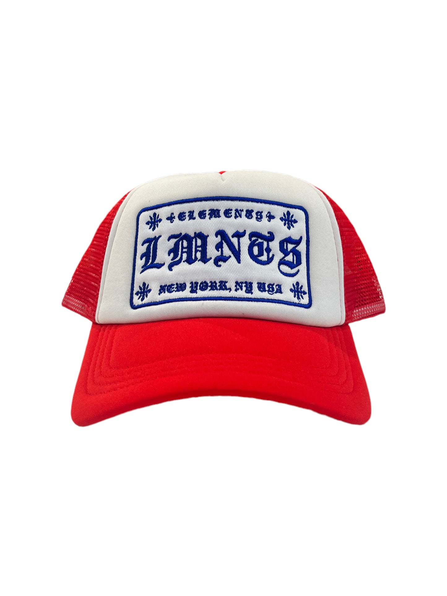 LMNTS Old English Trucker Hat (Red and White)